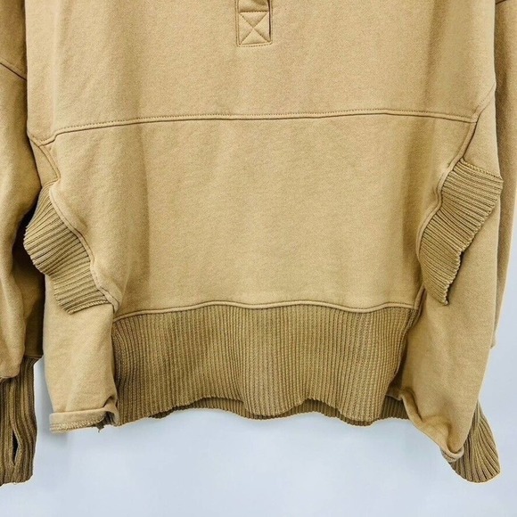 Bucket List Womens S Tan Button Front Ribbed Trim Hooded Sweatshirt Pockets - Picture 9 of 10